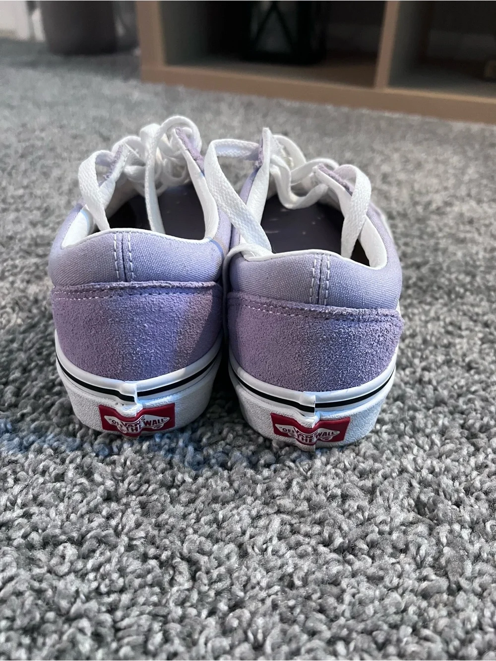 Women 6.5/ Men 5.0 Lavender old school vans with White Stripe